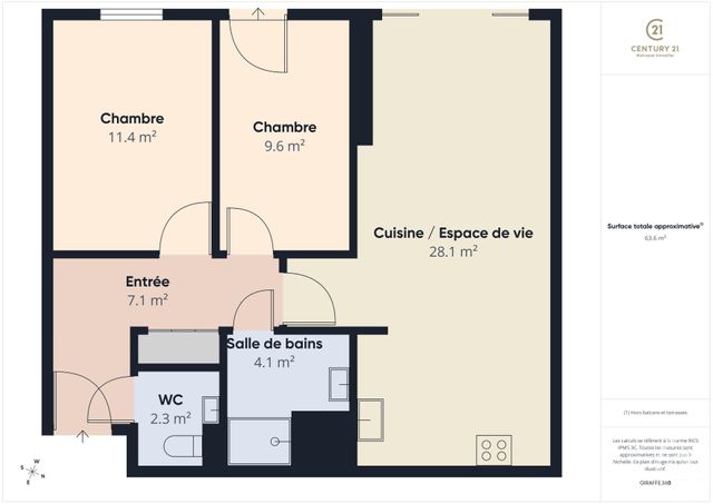 Appartement F3 à vendre - 3 pièces - 64,10 m2 - Chartres - 28 - CENTRE