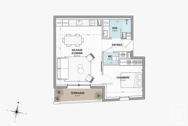 Appartement F2 &agrave; vendre - 2 pi&egrave;ces - 46,09 m2 - Chartres - 28 - CENTRE