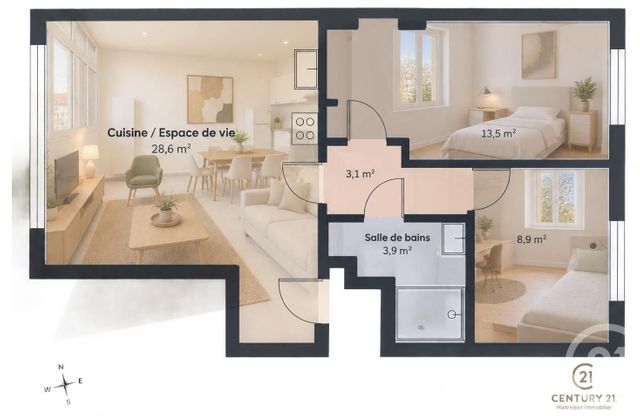Appartement T3 &agrave; vendre - 3 pi&egrave;ces - 65,88 m2 - Chartres - 28 - CENTRE